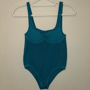 Zara Teal stretchy mesh bodysuit